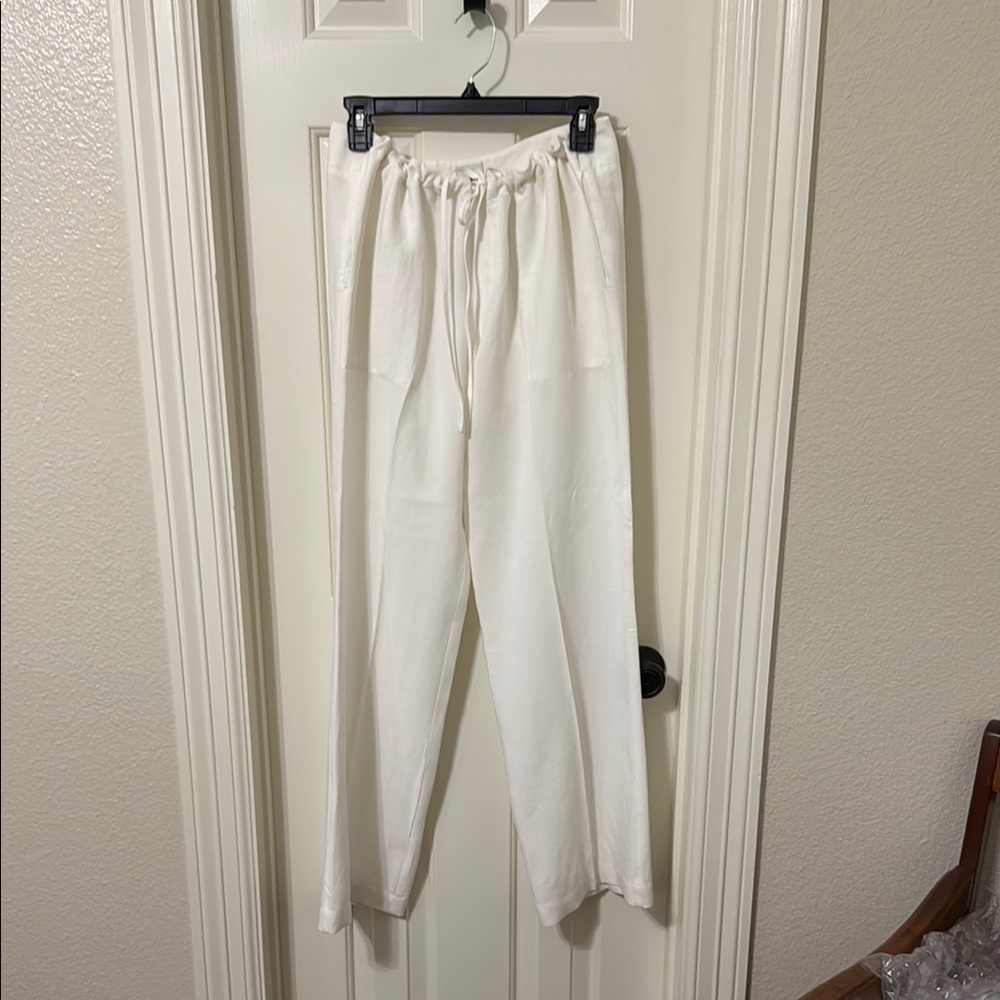 CAbi White Wide Leg Pants with Elastic Waistband